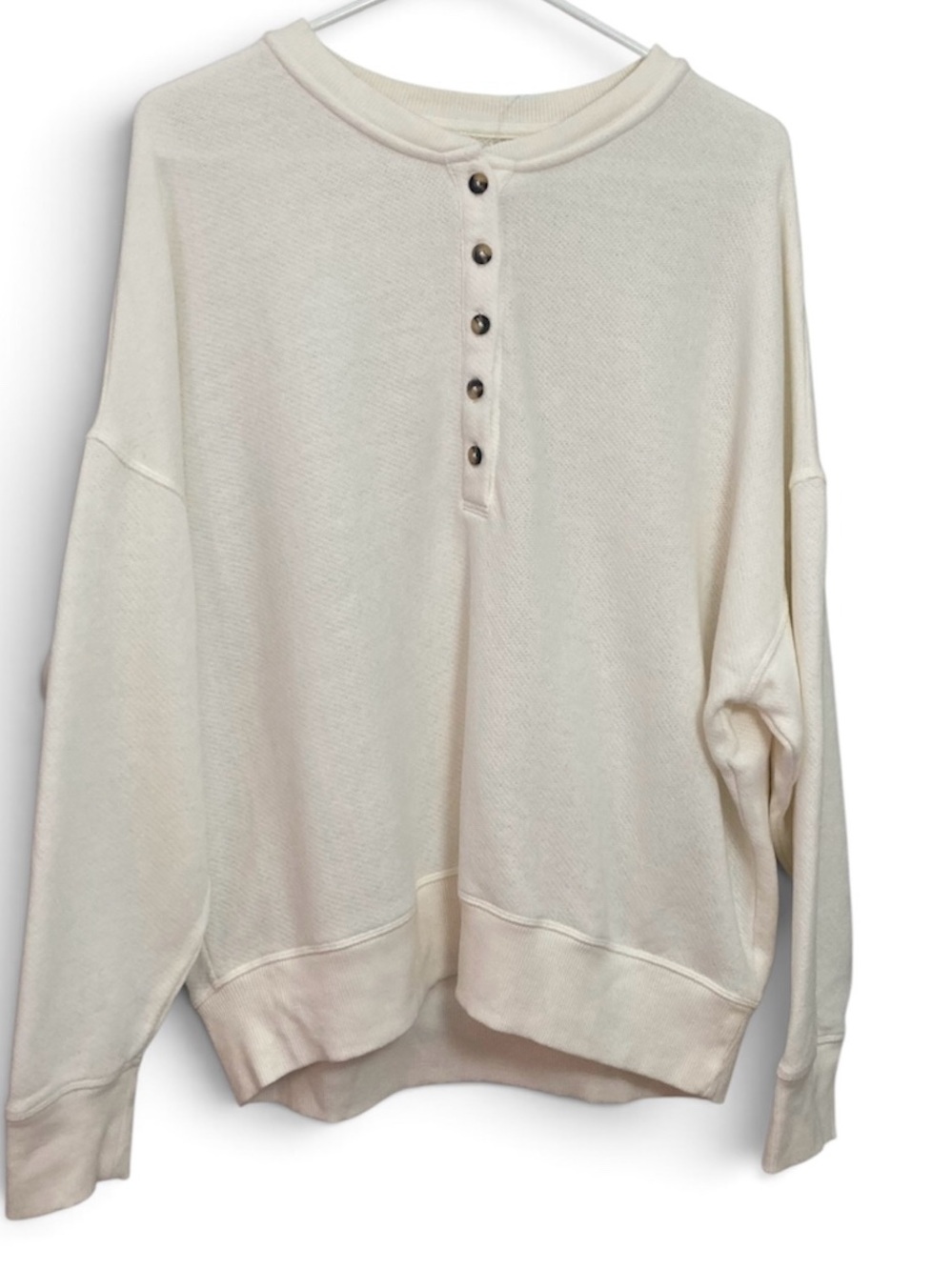 NWT MAURICES Cream Button-Front Cotton Oversized Henley Style Sz Medium